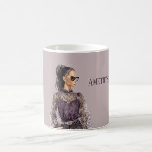 Taza De Café Blusa de encaje morado gafas de sol cabello negro