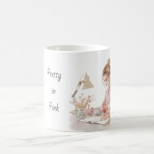 Taza De Café Blusa Rosa Mujer Rubia Escritorio