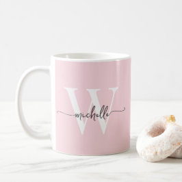 Taza De Café Blush Elegante Guion Caligrafía Monograma Nombre