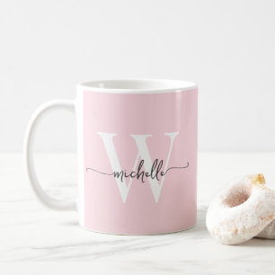 Taza De Café Blush Elegante Guion Caligrafía Monograma Nombre