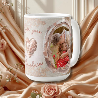 Taza De Café Blush Heirloom Heart Family Photo Keepsake Panel