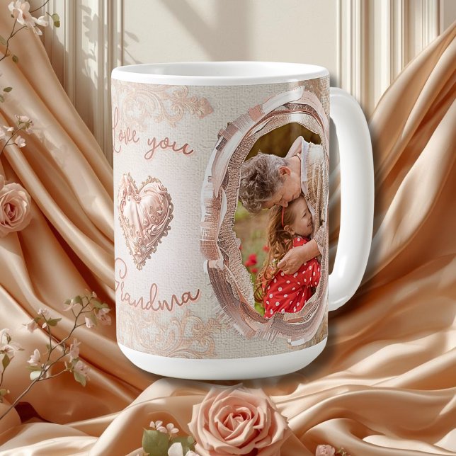 Taza De Café Blush Heirloom Heart Family Photo Keepsake Panel (Subido por el creador)