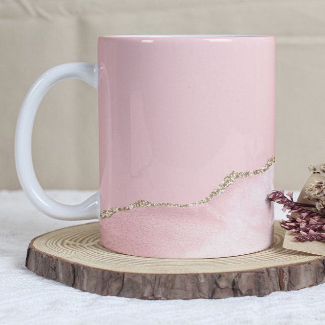 Taza De Café Blush Pink Agate Gold Glitter (Subido por el creador)