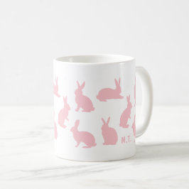 Taza De Café Blush Pink Bunnies With Custom Monogram Easter