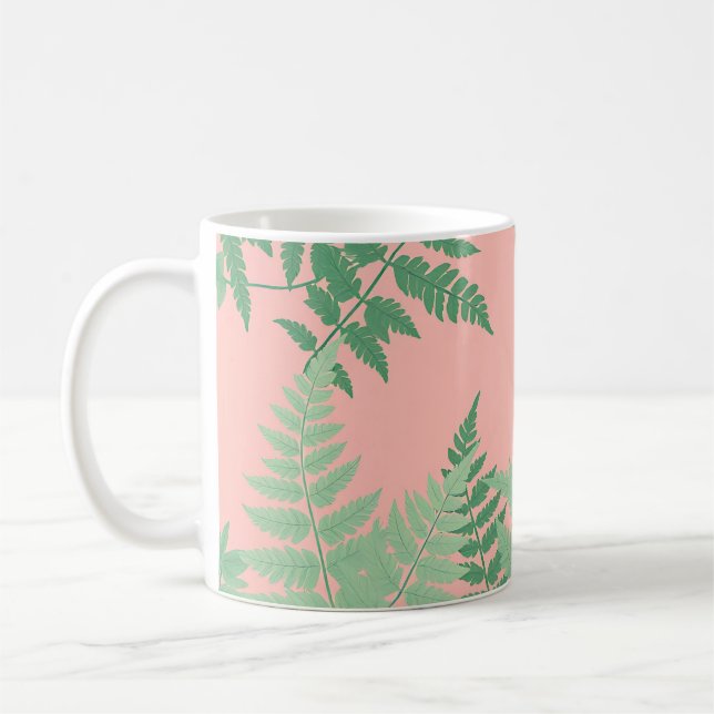Taza De Café Blush Pink Fern Leaf Botanical Sage Green Modern  (Izquierda)