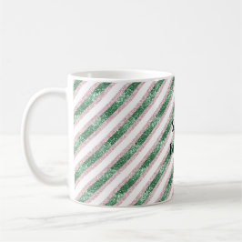 Taza De Café Blush Pink Green Glitzy Glitter Stripes Christmas
