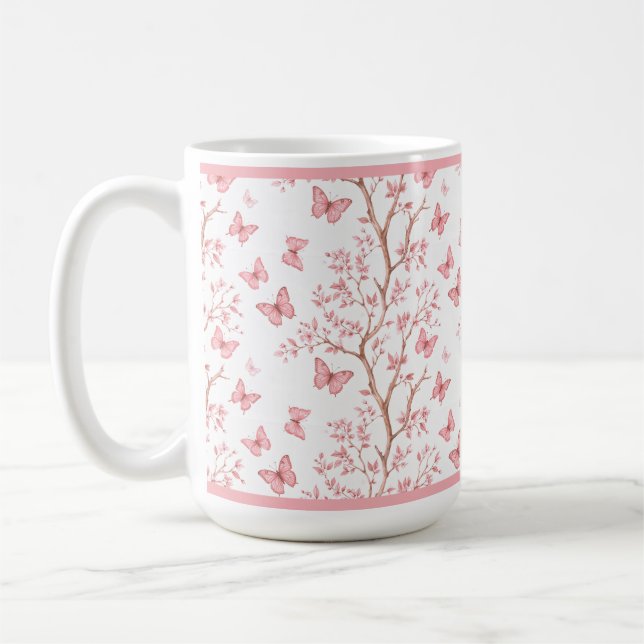 Taza De Café Blush Pink Ink Outlined Floral (Izquierda)