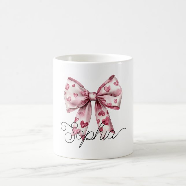 Taza De Café Blush Pink Red Hearts Bow (Centro)