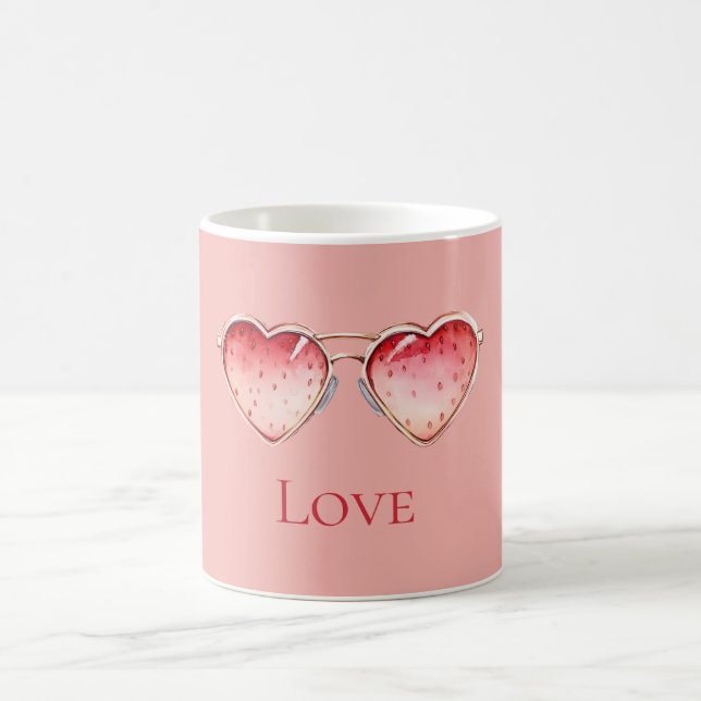 Taza De Café Blush Pink Red Strawberry Heart Glasses (Centro)