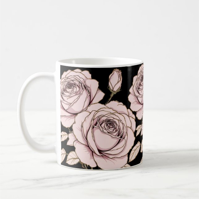 Taza De Café Blush Pink Rose Floral Mug (Izquierda)