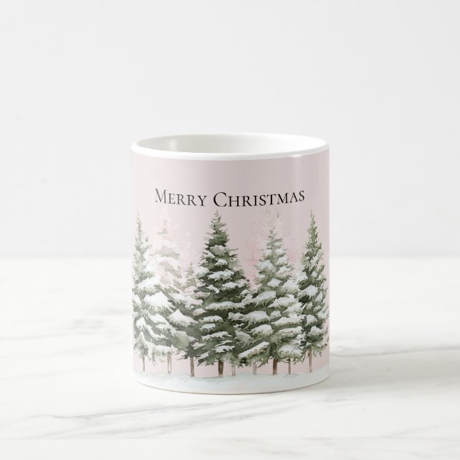Taza De Café Blush Pink Snow Christmas Trees (Centro)