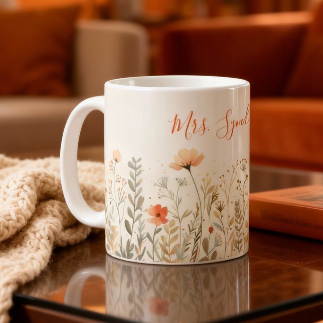 Taza De Café Blush Wildflower Name Teacher Appreciatiion  (Subido por el creador)