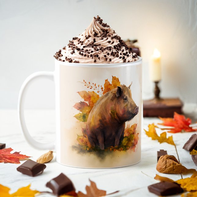 Taza De Café Boar acuarela de los vibradores de otoño - (Subido por el creador)