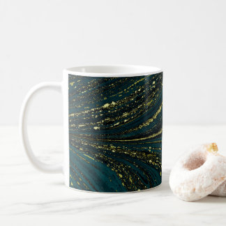 Taza De Café Bobinas de Turquesa y Oro Abstracción Lujo Moderno
