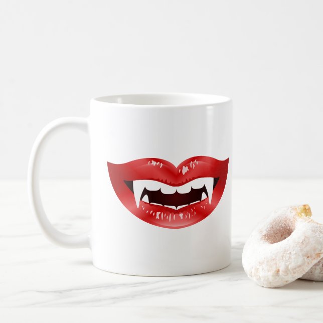 Taza De Café Bocas de vampiros rojos ilustradas (Con donut)