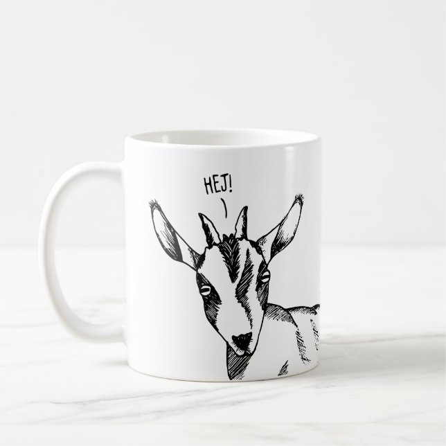 Taza De Café Boceto de cabra que dice "¡Hej!" (Izquierda)