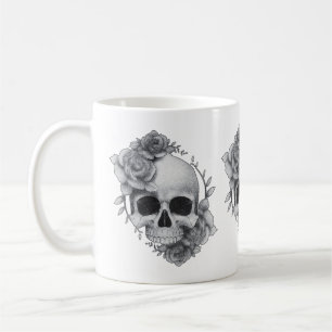 Taza De Café Boceto de Calavera y Rosas