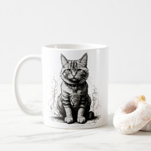 Taza De Café Boceto de gato lindo a lápiz