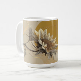 Taza De Café Boceto de Girasol Minimalista Neutro