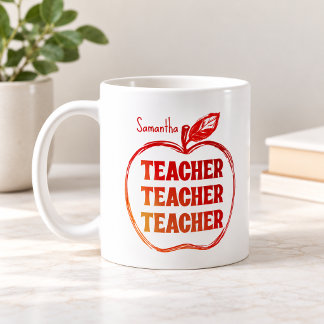 Taza De Café Boceto de manzana roja personalizada para maestro