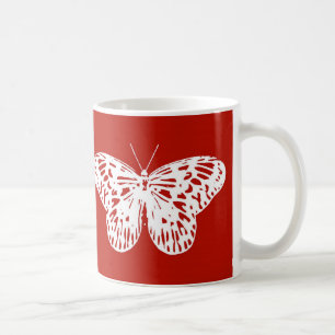 Taza De Café Boceto de mariposa, rojo intenso y blanco