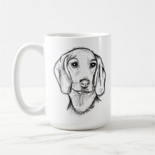 Taza De Café boceto de perro salchicha dibujado a mano en negro