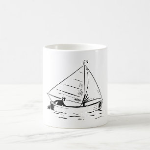 Taza De Café Boceto de velero náutico tinta blanca océano