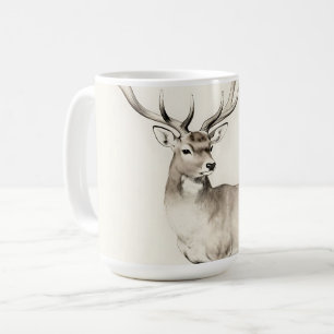 Taza De Café Boceto majestuoso de ciervo con cuernos