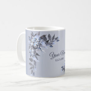 Taza De Café Boda Azul Marino Floral Gris Plateado Fiesta Elega