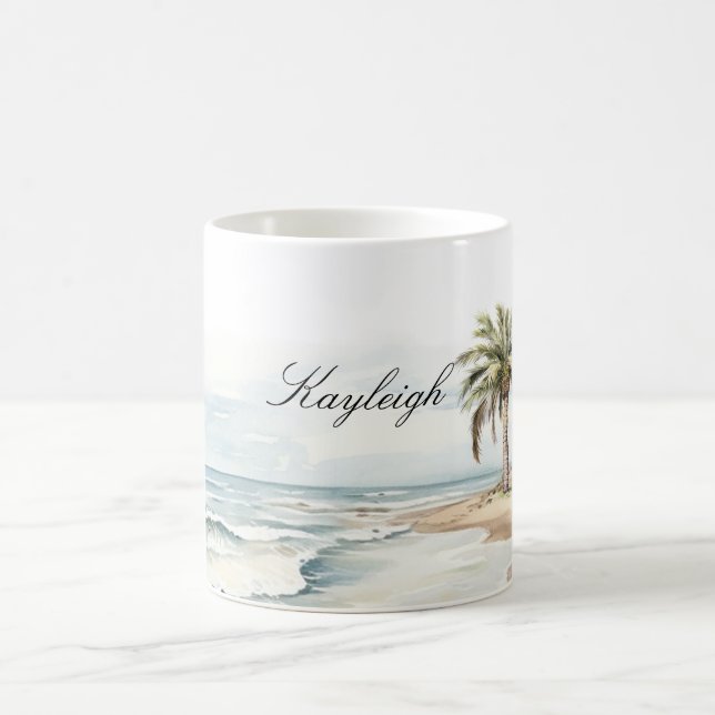 Taza De Café Boda Beach Ocean Palm Tree (Centro)