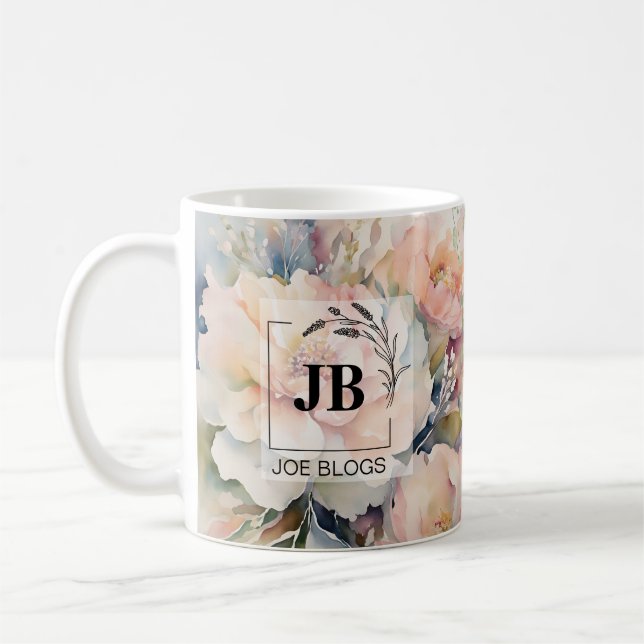 Taza De Café Boda Bouquet Monogram Mug (Izquierda)