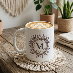 Taza De Café Boda Corona Floral de Lavanda Personalizada para