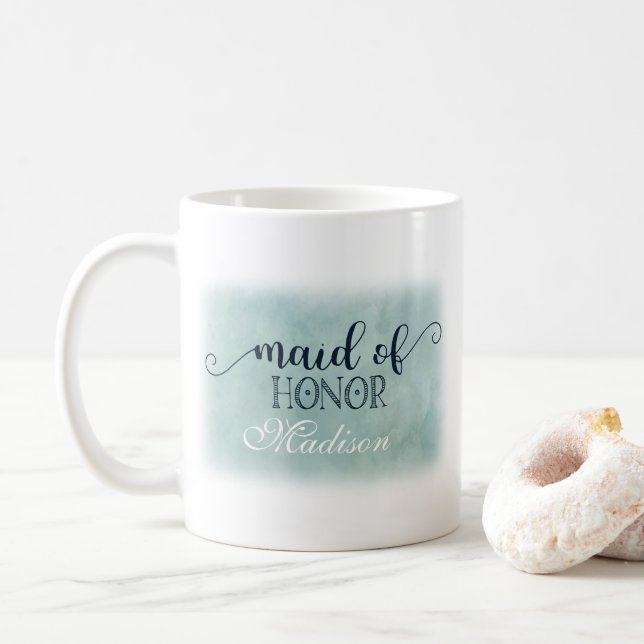 Taza De Café Boda de acuarela azul de la marina (Con donut)