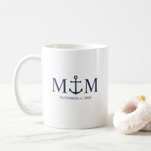 Taza De Café Boda de Anclaje Azul de la Marina Náutica