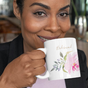Taza De Café Boda de Bridesmaid de Happy Watercolor Florals