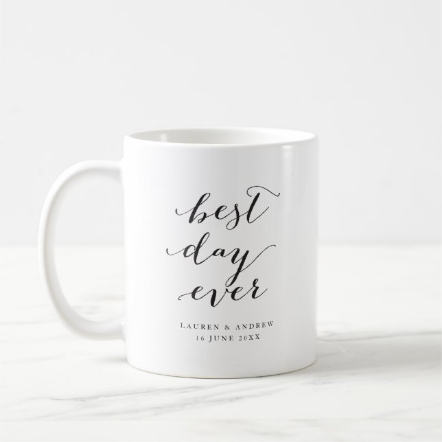 Taza De Café Boda de caligrafía blanca y negra de la mejor époc (Izquierda)