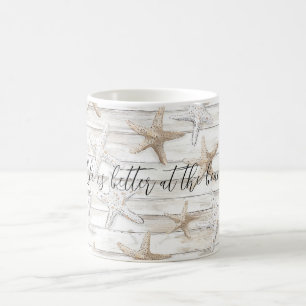Taza De Café Boda de estrella de mar en la playa del océano tro