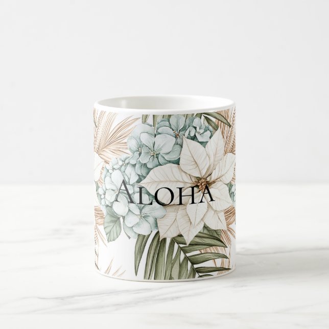 Taza De Café Boda de Flores Blancas Tropicales Azules (Centro)