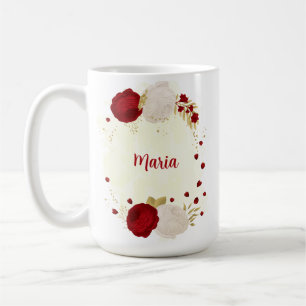 Taza De Café Boda de flores blancas y rojas oscuras románticas