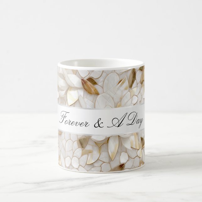 Taza De Café Boda de flores de loto blancas glamurosas doradas  (Centro)