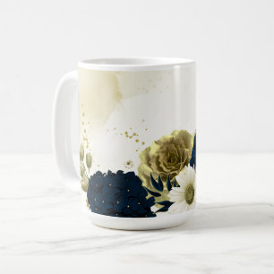 Taza De Café boda de flores de oro marfil azul marino