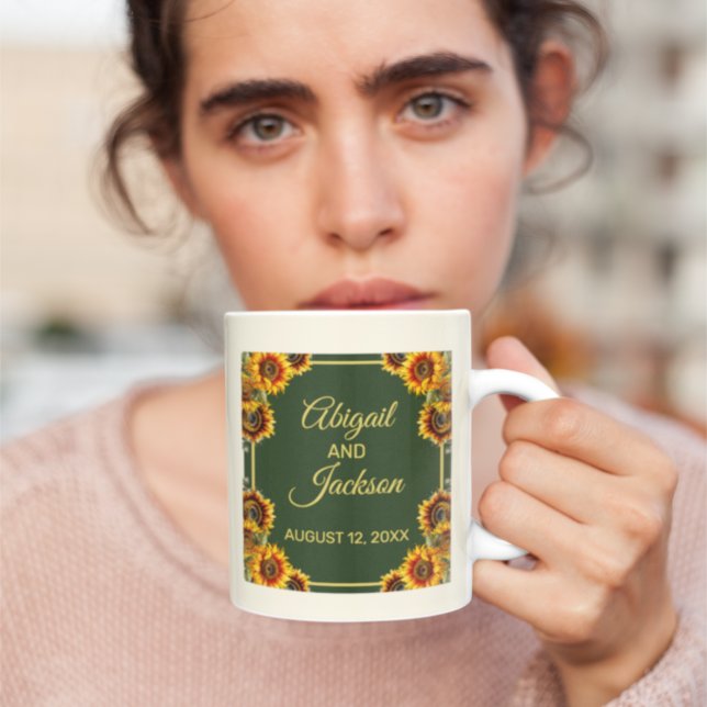 Taza De Café Boda de girasol Bosque Verde y Oro (Subido por el creador)