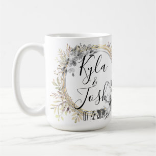 Taza De Café Boda de guirnalda floral plateada de moda personal
