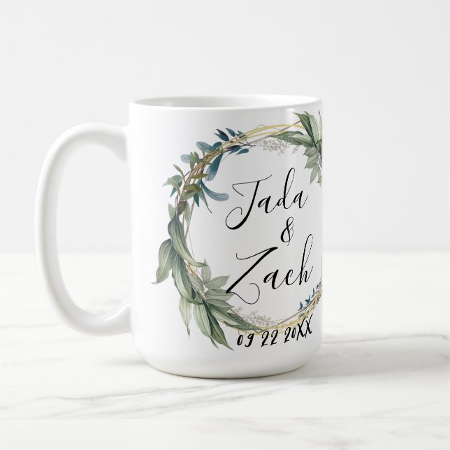 Taza De Café Boda de guirnaldas botánicas Leafy personalizado (Izquierda)