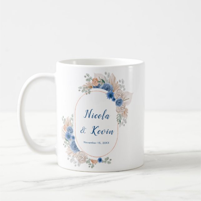 Taza De Café Boda de hierba de Pampas azul boho (Izquierda)