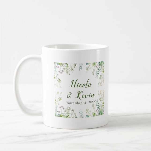 Taza De Café Boda de hojas de eucalipto verde (Izquierda)
