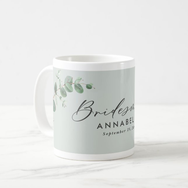 Taza De Café Boda de la dama de honor del eucalipto mínimo mode (Anverso izquierdo)