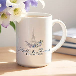 Taza De Café Boda de la Marina Floral de la Torre Eiffel de Par