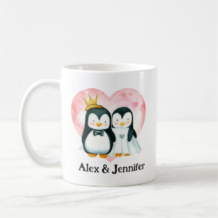 Taza De Café Boda de la pareja del pingüino personalizado perso