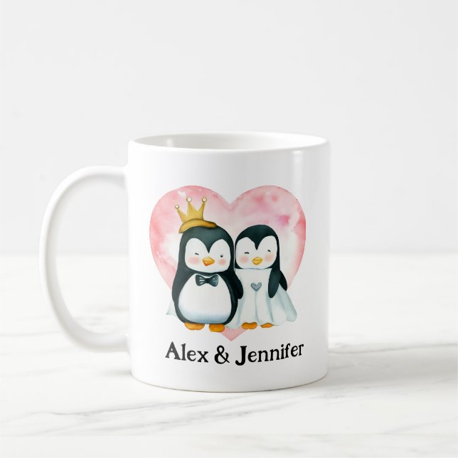Taza De Café Boda de la pareja del pingüino personalizado perso (Izquierda)